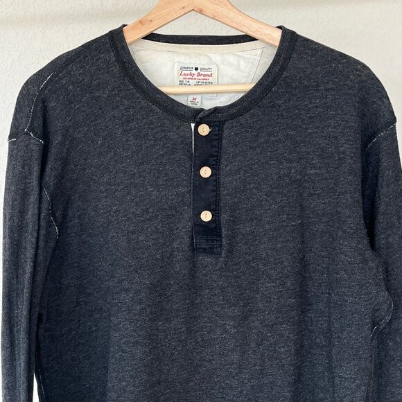 Lucky Brand Henley Long Sleeve Grey Thick Cotton Medium - Picture 1 of 8